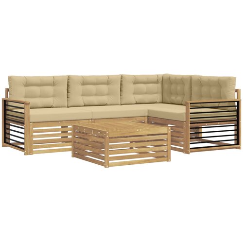 vidaXL Zunanja garnitura za sedenje 6 pcs Bela in bež Poliester, (5000271817) Cene