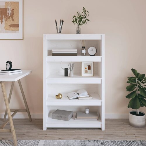 The Living Store Knjižna omara bela 80x35x126 cm trdna borovina - Knjižna Omara, (21431715) Slike