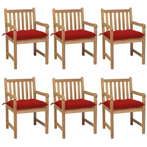  Vrtne stolice s crvenim jastucima 6 kom od masivne tikovine