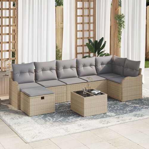 vidaXL set vrtne sofe s jastuком od 8 komada bež poli ratan, dvosed vrtna sofa s jastuком bež poli ratan Cijene