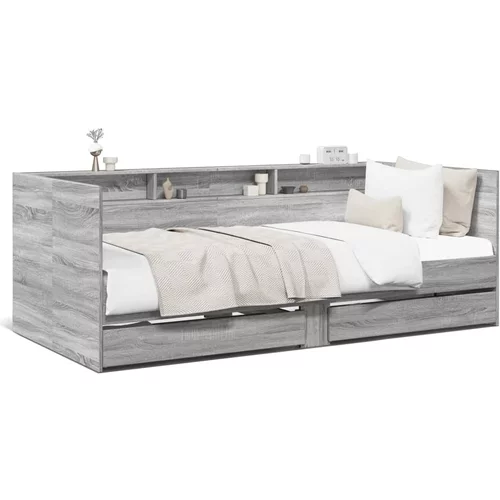 vidaXL Dnevni krevet s ladicama boja sivog hrasta 90 x 190 cm drveni