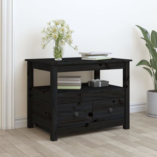 Maison Chic Klubska mizica - kavna mizica - Nizka mizica črna 71x49x55 cm trdna borovina, (21753475) Slike