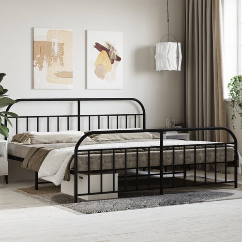 VidaXL Metalni okvir kreveta uzglavlje i podnožje crni 200x200 cm Slike
