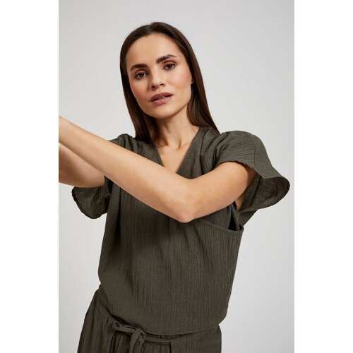 Moodo Women&amp;#039;s neckline blouse - olive green Slike