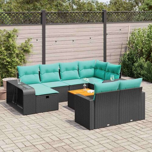  Vrtna garnitura - 11-dijelni set vrtnih sofa od poliratana s jastucima crni - Crna s drvenim stolom 6 Cijene