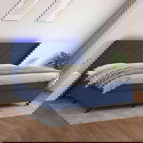  Box spring postelja z vzmetnico LED modra 160x200 cm blago, (20899491) Slike