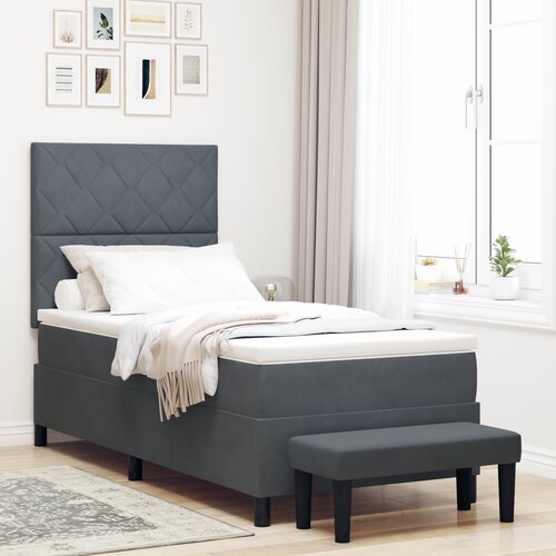 VidaXL Box Spring Krevet s Madracem i Klupom Tamno Sivi 90x190 cm Bar&amp;scaron;un Slike