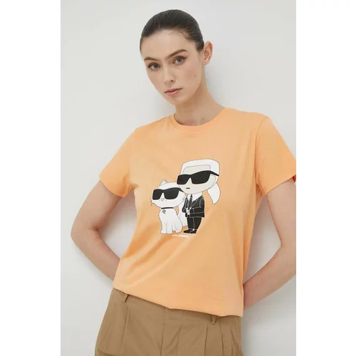 Karl Lagerfeld Bombažna kratka majica oranžna barva