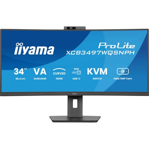 Iiyama ProLite XCB3497WQSNPH-B1 34&amp;quot; 21:9 ukrivljen zaslon VA UWQHD, 120Hz, 0.4ms USB-C (DP, PD 95W), KVM-Switch Slike