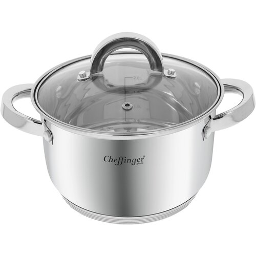 Cheffinger Marmite Inox s steklenim pokrovom 18 cm 2.9L združljiv z indukcijo, Srebrna, (5000071342) Cene