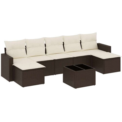 VidaXL 8-dijelni set vrtnih sofa s jastucima smeđi od poliratana Slike