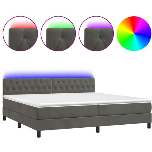 VidaXL Box spring postelja z vzmetnico LED temno siva 200x200 cm žamet, (20788964) Slike