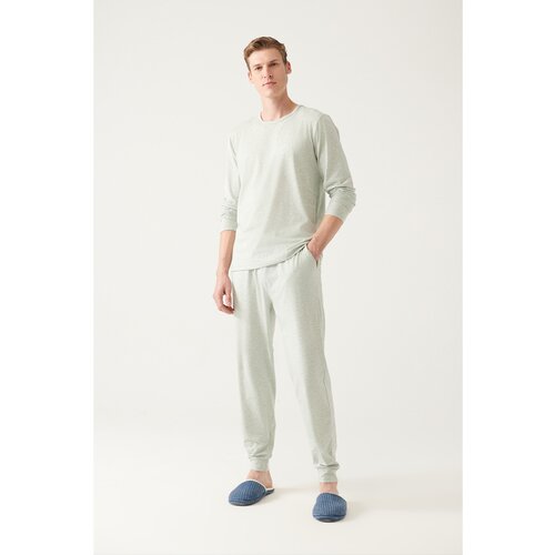 Avva Men's Gray Crew Neck 100% Cotton Special Boxed Long And Short Sleeve 3-Piece Pajamas Set Slike