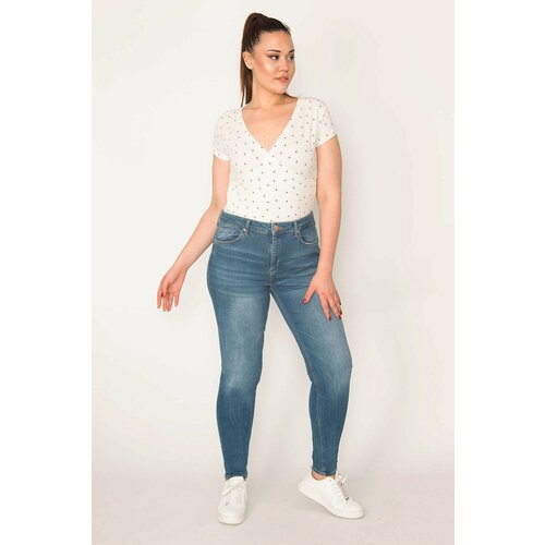 Şans Women's Plus Size Blue 5 Pocket Lycra Skinny Jeans Slike