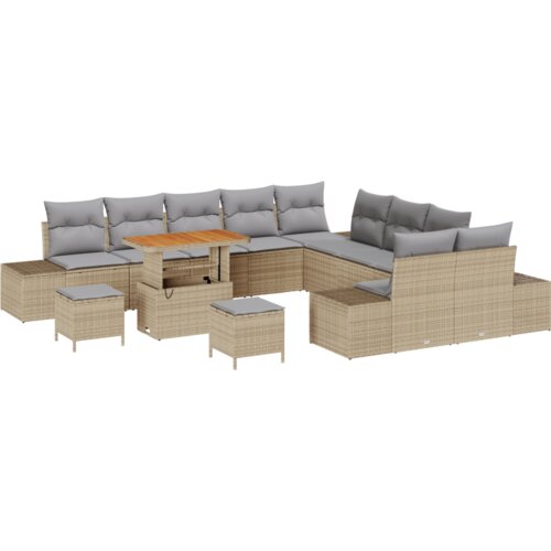  13-dijelni vrtni sofa set s jastučićima bež poli ratan akacija Slike