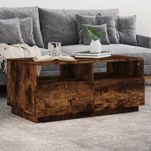 VidaXL Stolić za kavu s LED svjetlima boja dimljenog hrasta 90x49x40cm Slike