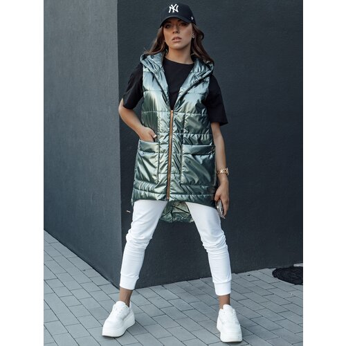 DStreet Women&amp;#039;s quilted long vest with hood JESS green Slike