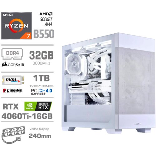 MEGA Računalnik MT S7X R7-5700X/RTX4060Ti/32GB/1TB-4.0/750W/Brez OS/bela RGB, (21218368) Slike