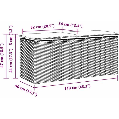  Vrtna klupa s jastukom bež 110x40x44 cm poliratan Slike