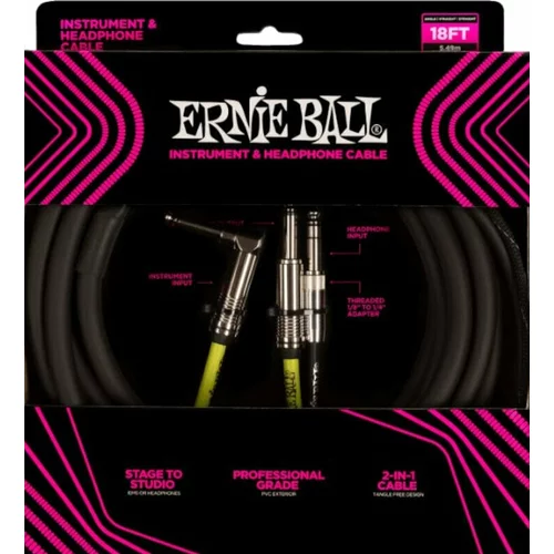 Ernie Ball Instrument and Headphone Cable Crna 50,5 cm Ravni - Kutni