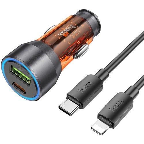 Hoco auto punjač usb a + type c + kabl type c do lightning pd QC3.0 3A 43W NZ12A providno narandzasti Slike