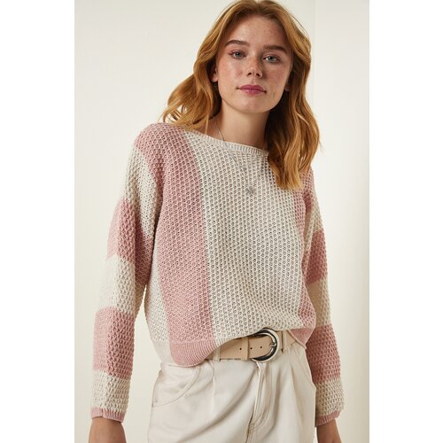 Happiness İstanbul Cream Powder Striped Seasonal Knitwear Sweater Slike