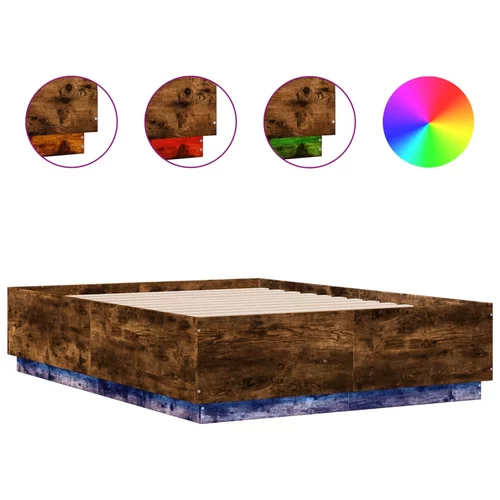 vidaXL Okvir za krevet s LED svjetlima boja hrasta 135 x 190 cm drveni