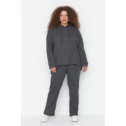 Trendyol Curve Anthracite Hooded Knitted Bottom-Top Set Slike