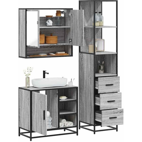 vidaXL 3-dijelni set kupaonskog namještaja siva boja hrasta drveni Cijene