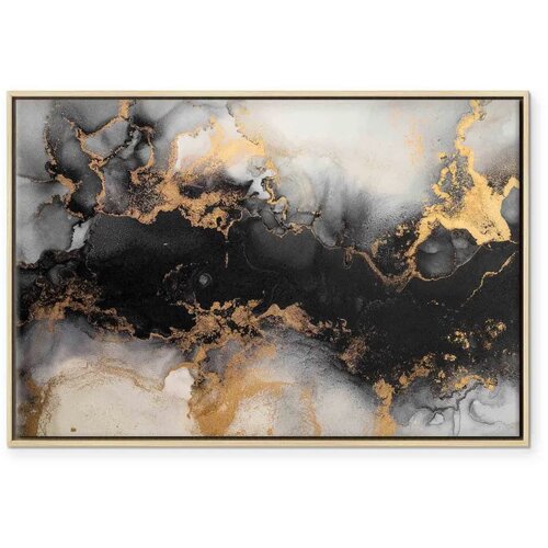  Slika - Golden explosions &amp;ndash; abstract pattern inspired by marble 90x60 U prirodnom drvenom okviru Slike