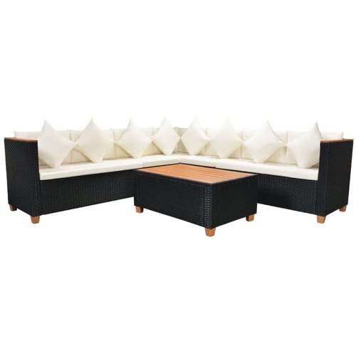  5-Dijelna vrtna garnitura od poliratana s jastucima crna Cijene