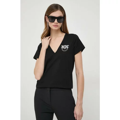 Pinko Pamučna majica za žene, boja: crna