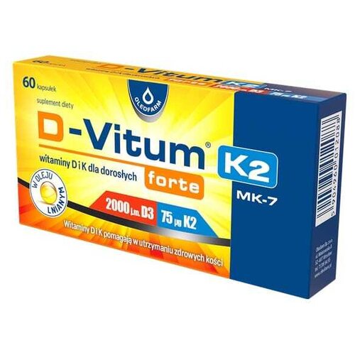 Oleofarm Vitamin D3 2000 IE in K2 MK-7 D-Vitum Forte (60 kapsul) Slike