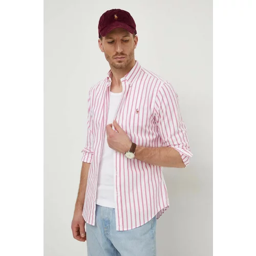 Polo Ralph Lauren Pamučna košulja za muškarce, boja: ružičasta, slim, s button-down ovratnikom