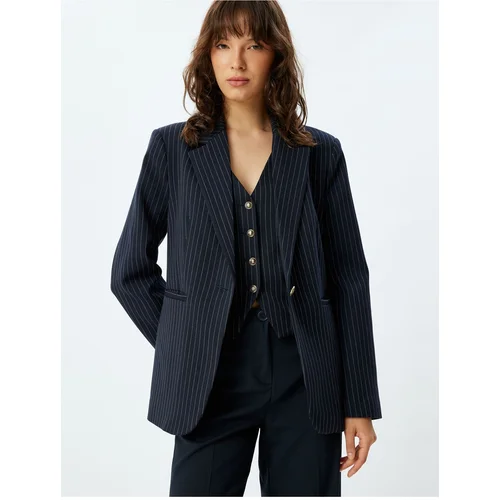 Koton Long Blazer Jacket Double Breasted Reverse Collar Regular Fit