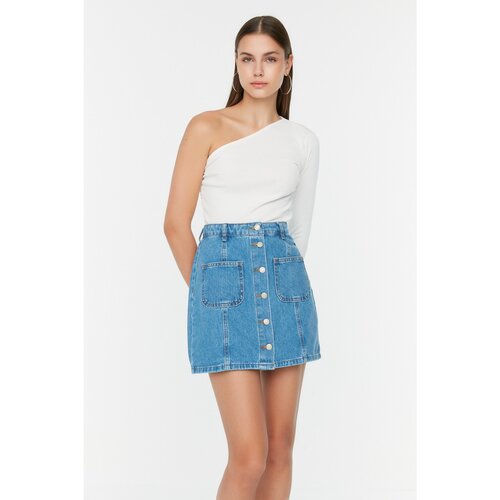 Trendyol Blue Stitch Detail Denim Skirt Slike