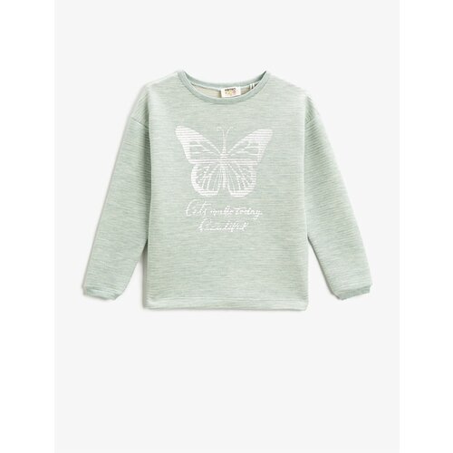 Koton Butterfly Printed Sweatshirt Crew Neck Long Sleeved Cene