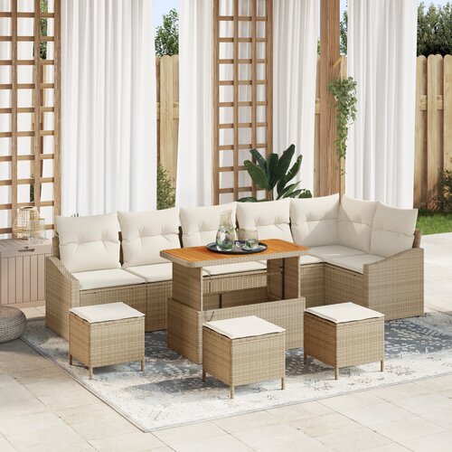 VidaXL 10-dijelni set vrtnih sofa s jastučićima bež poli ratan akacije Slike