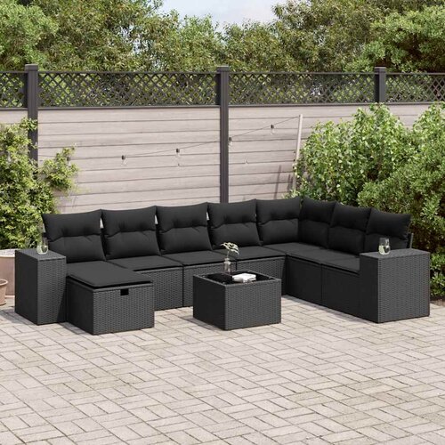 VidaXL 9-dijelni set vrtnih sofa s jastucima crni od poliratana Slike
