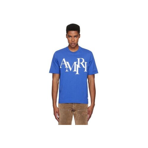 Amiri Majice s kratkimi rokavi STAGGERED LOGO TEE BLUE Modra Slike