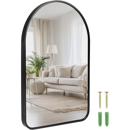QWORK&amp;reg; ovalno stensko ogledalo z aluminijastim okvirjem 60&amp;times;40cm Slike