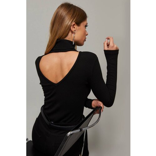 Cool &amp;amp; Sexy Women&amp;#039;s Black Back V Turtleneck Blouse Slike