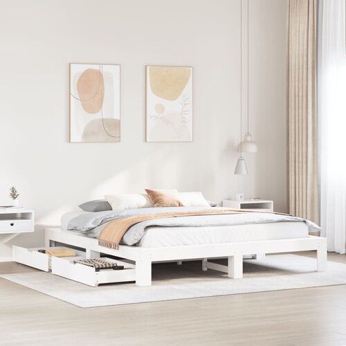 vidaXL Posteljni okvir brez vzmetnice bel 200x200 cm trdna borovina Cene