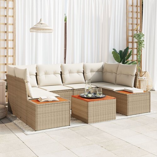 VidaXL set od 7 komada vrtnih sofa s jastučićima Bež Poli Ratan Akacija Slike