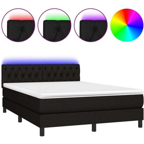  Krevet box spring s madracem LED crni 140x200 cm od tkanine Slike