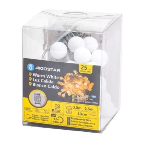 Aigostar led spoljni niz lampica 25xLED/3xAA/8 funkcija 2,8 m IP44 topla bela Slike