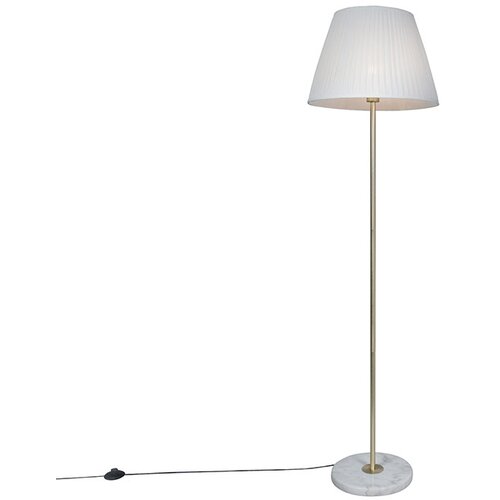 QAZQA Retro talna svetilka medenina s plisirano kremo 45 cm - Kaso Cene