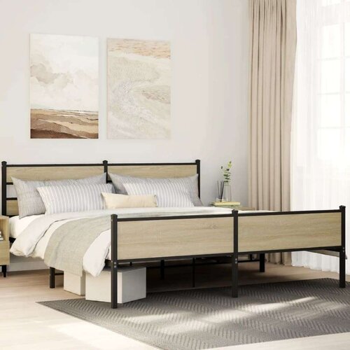 Metalni Kovinski posteljni okvir brez vzmetnice sonoma hrast 193x203 cm, (21607937) Slike