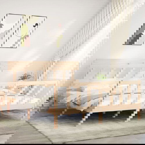 The Living Store Posteljni okvir z vzglavjem 160x200 cm trden les - Posteljni Okvir, (21530812) Cene