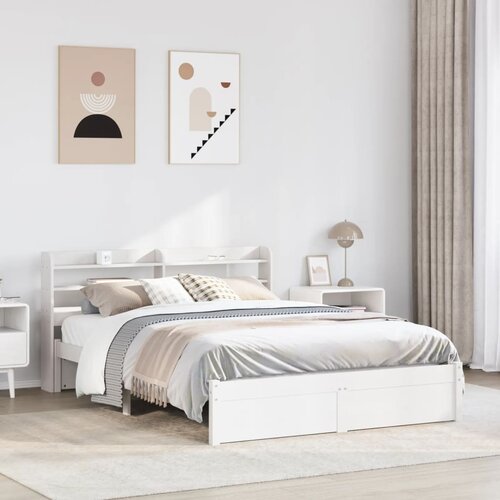 VidaXL Okvir kreveta s uzglavljem bez madraca bijeli 140x190 cm Slike